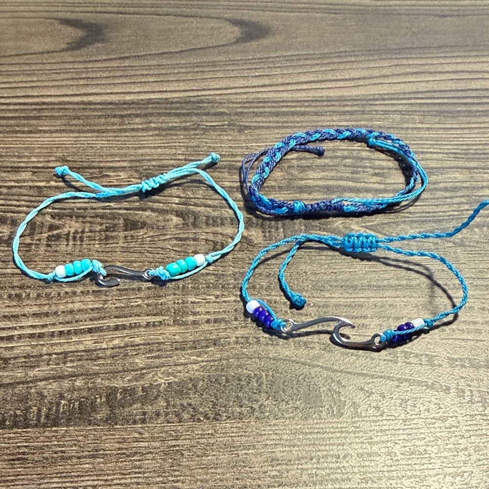 Set of 3 Blue String Adjustable Anklets